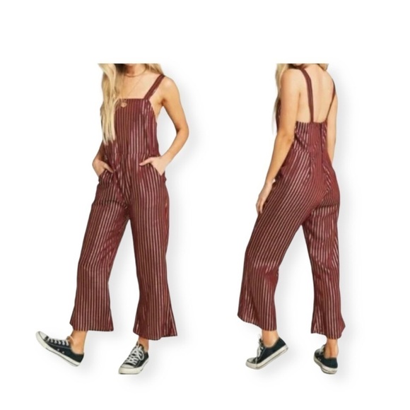 Show Me Your Mumu Yvonne Jumpsuit Maroon and Gold Stripe Size Large. - Picture 9 of 14